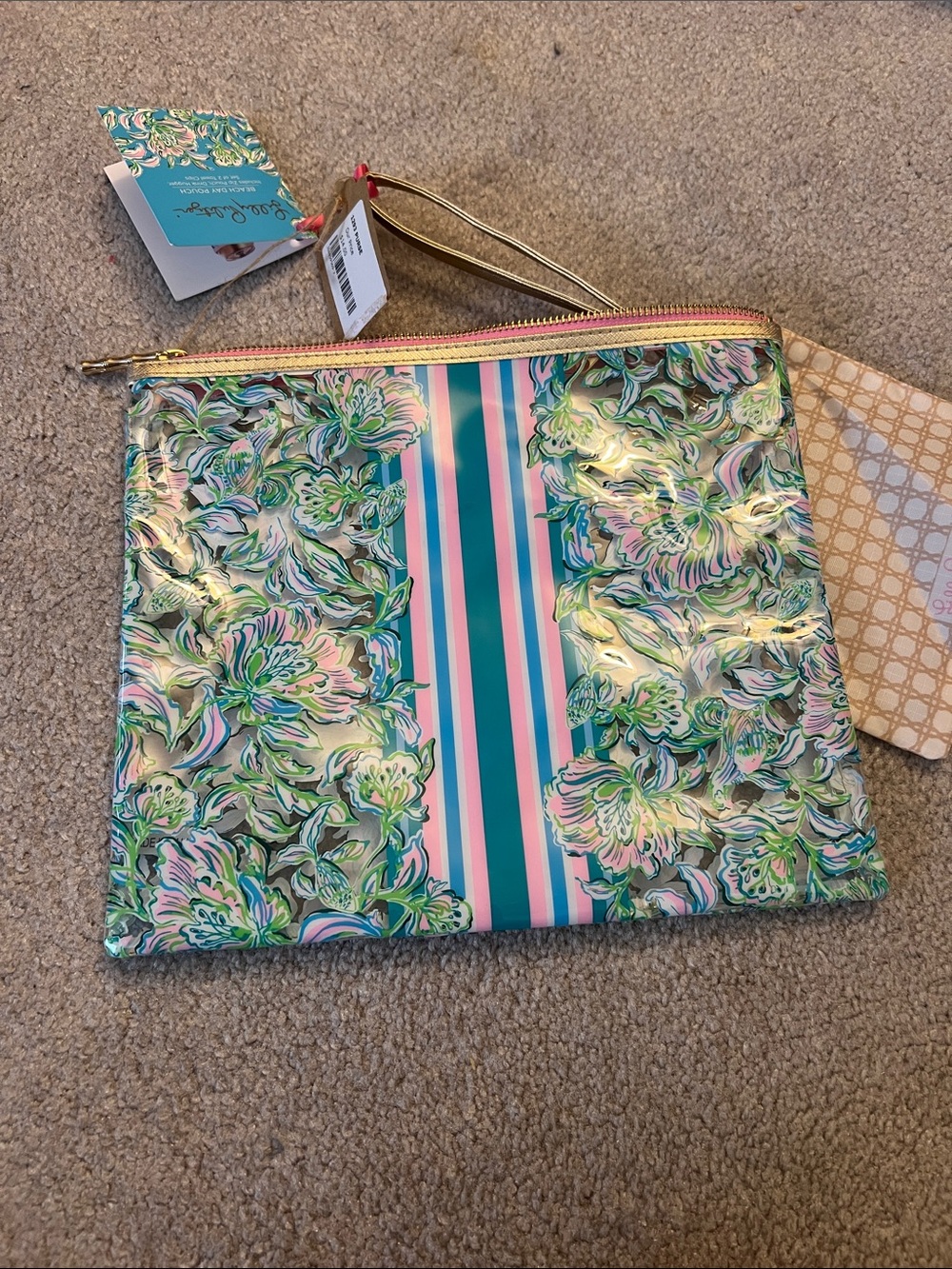 Lilly Pulitzer Pink, Turquoise & Green Floral PVC Zip Pouch - Picture 5 of 5